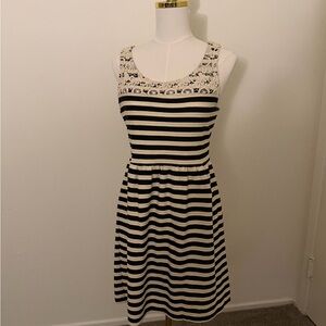 Maison Jules Black and White Striped Midi Dress